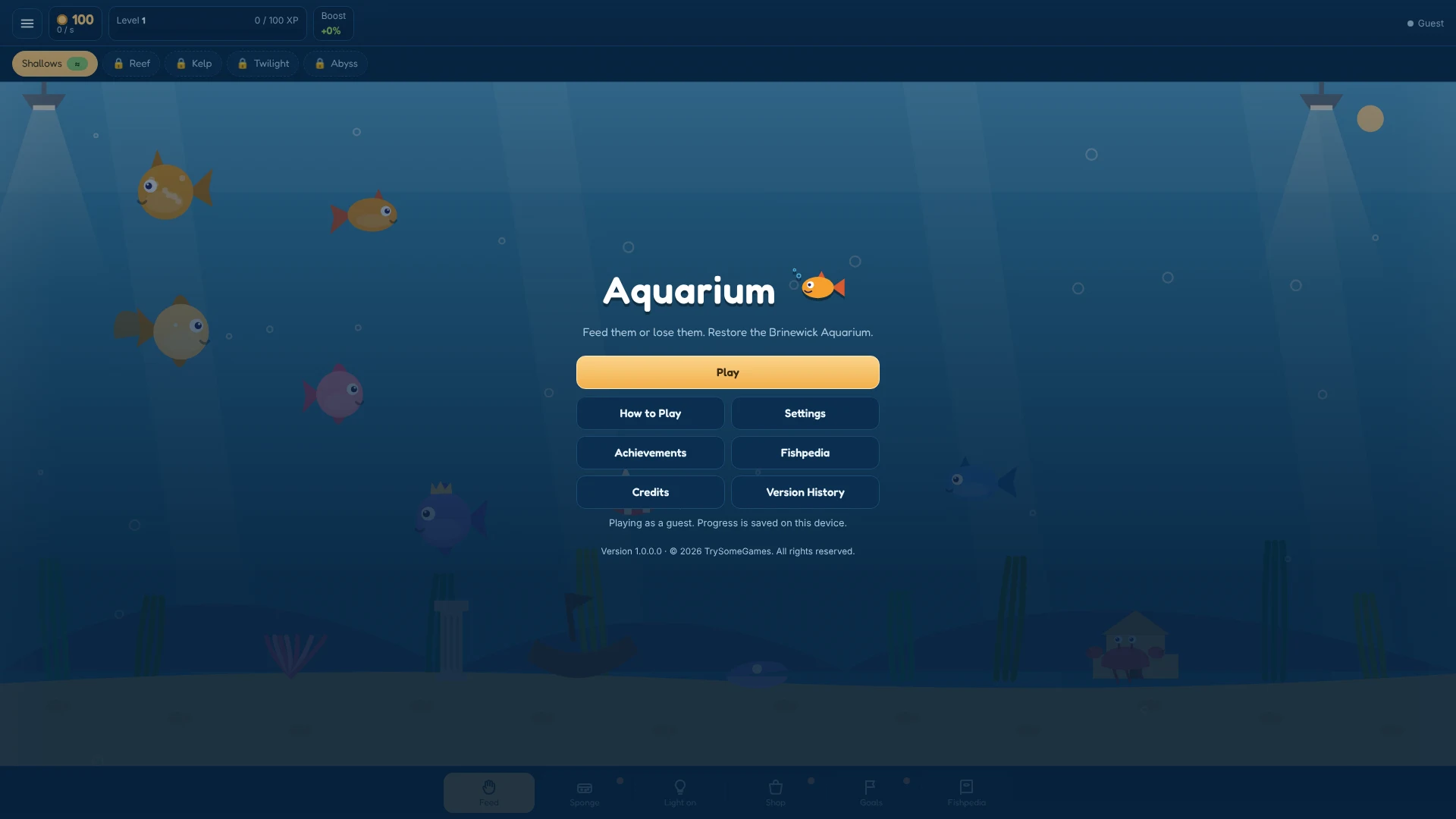 Screenshot of Aquarium as it opens in the browser