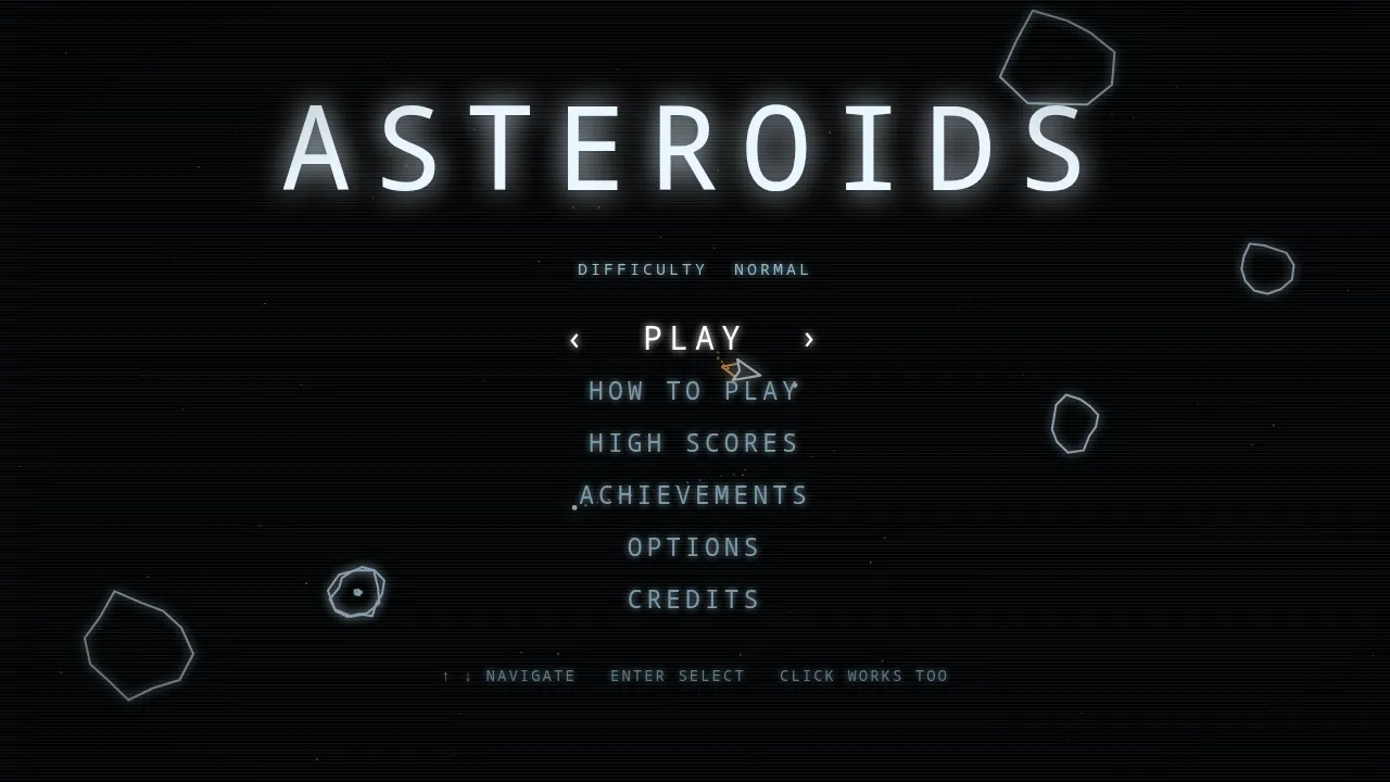Screenshot of Asteroids as it opens in the browser