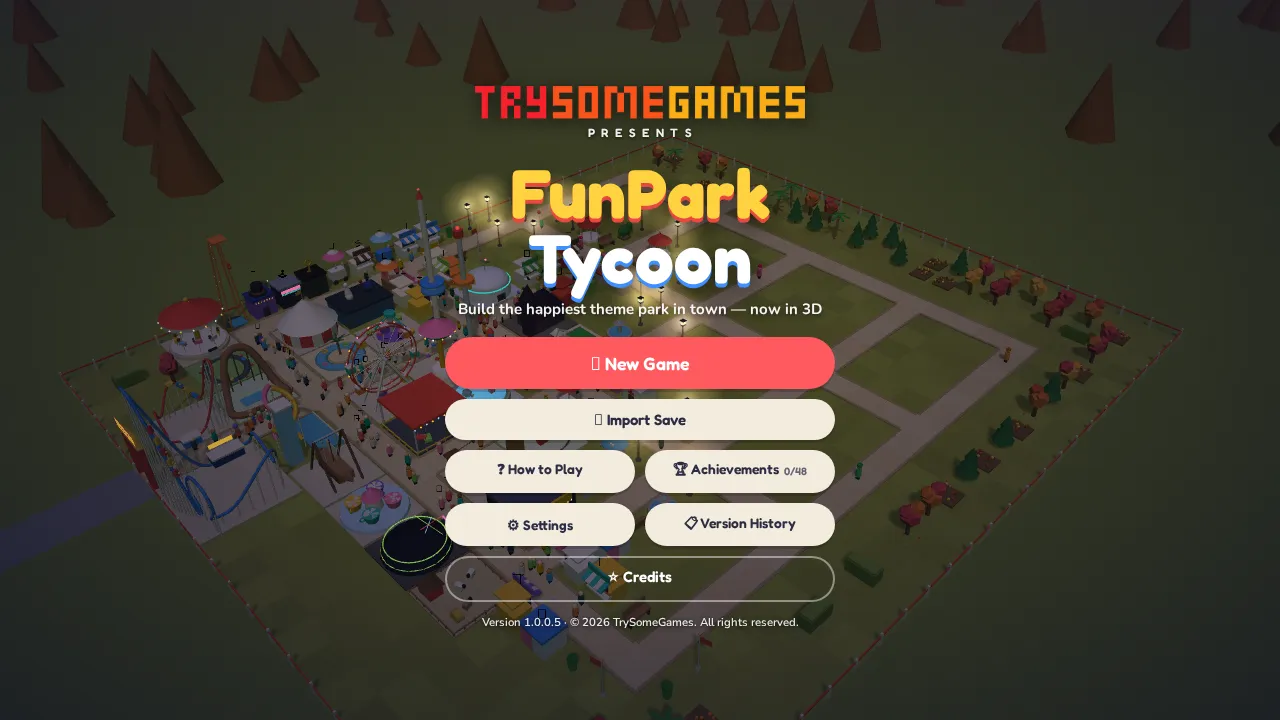 Screenshot of FunPark Tycoon as it opens in the browser