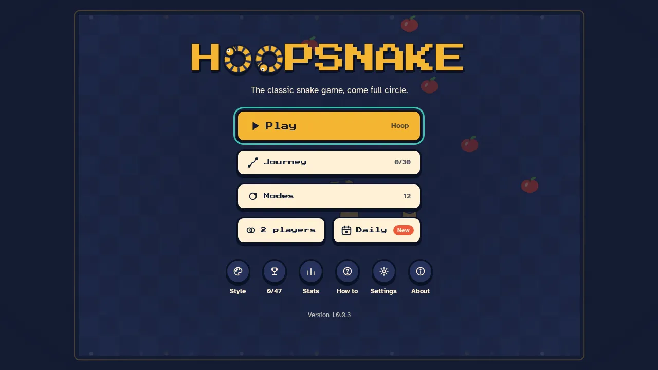 Screenshot of Hoopsnake as it opens in the browser