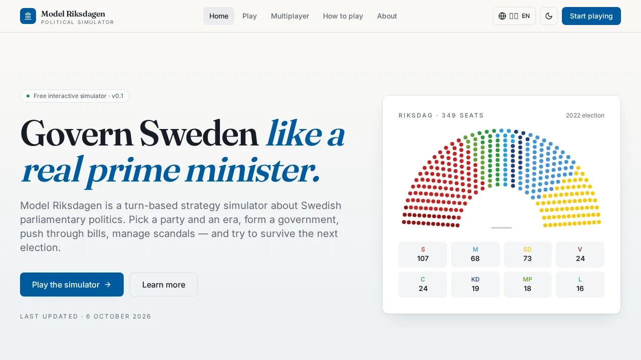 Screenshot of Model Riksdagen as it opens in the browser