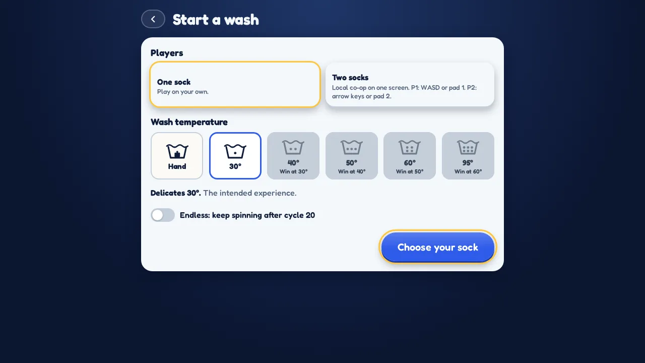 Screenshot of Odd Sock as it opens in the browser