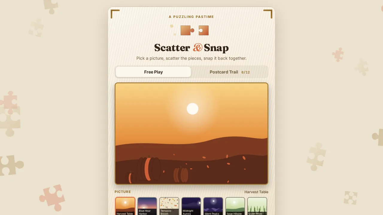 Screenshot of Scatter & Snap as it opens in the browser