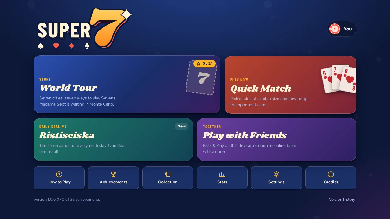 Screenshot of Super7 as it opens in the browser