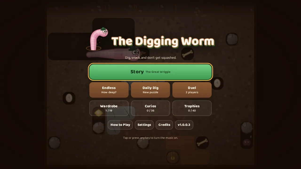 Screenshot of The Digging Worm as it opens in the browser