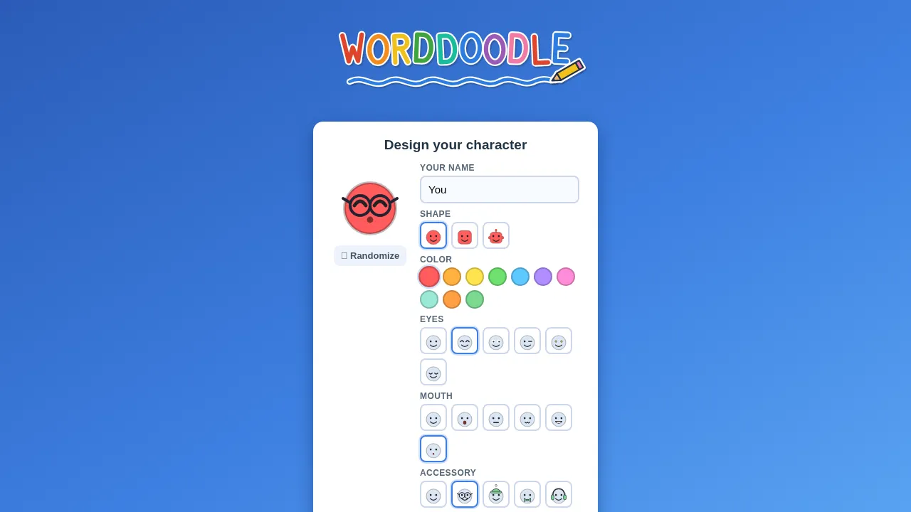 Screenshot of Word Doodle as it opens in the browser